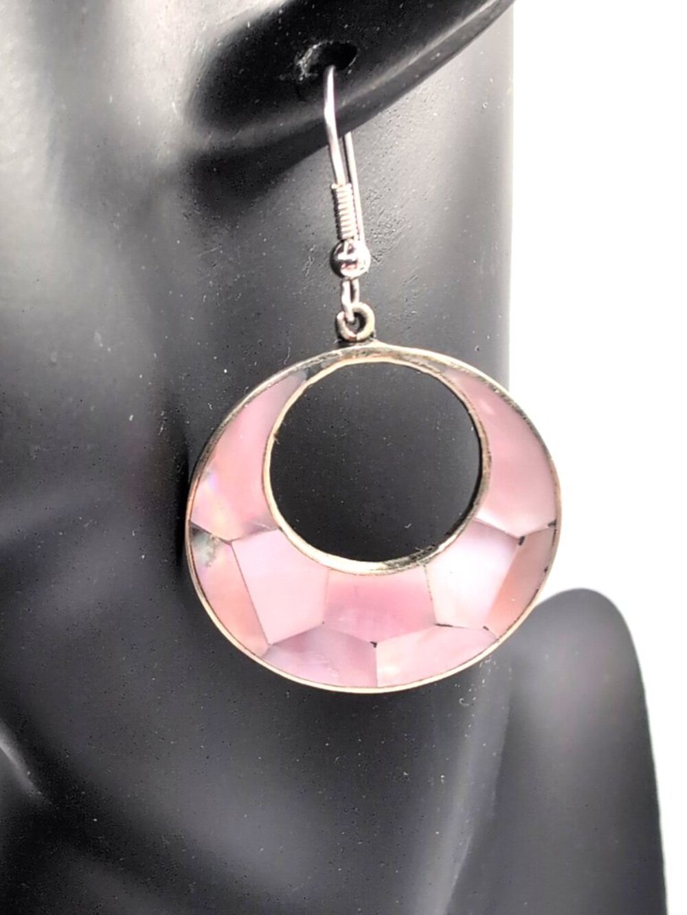 Vintage Alpaca Mexico Abalone Shell Earrings Dusty Rose Marked 1.25" VGC